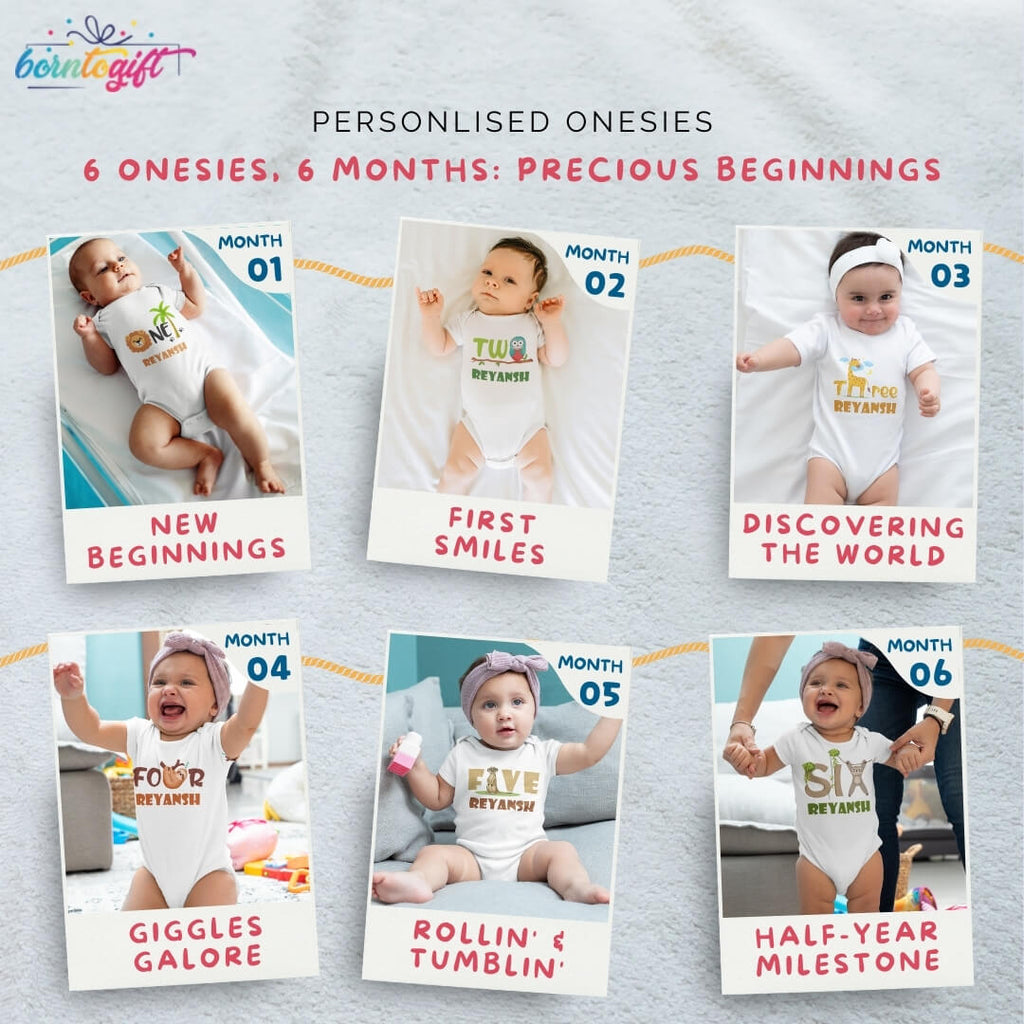 12-Month Baby Personalised Onesie Set First Year Milestone Collection
